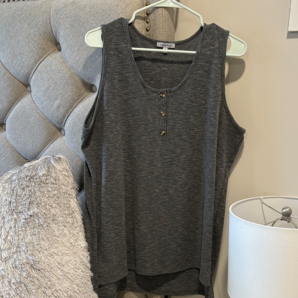 White Birch Charcoal Tank Top with Button Accents